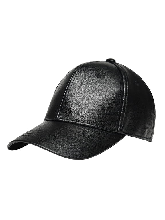 Men's PU Leather Adjustable Winter Warm Baseball Cap Dad Hat -Black -00521