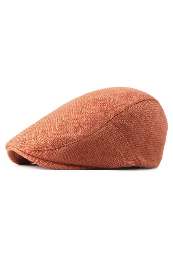 Mens Newsboy Gatsby Flat Cap Solid Hunting Cabbie Driving Ivy Irish Hat - Orange #0021