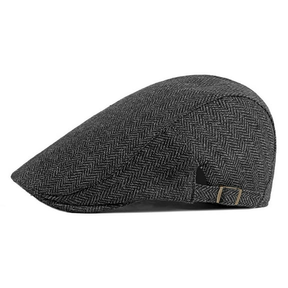 FREEBIRD99 Newsboy Herringbone Gatsby Flat Cap Cabbie Driving Double Layers Ivy Irish Hat - dark grey #1035