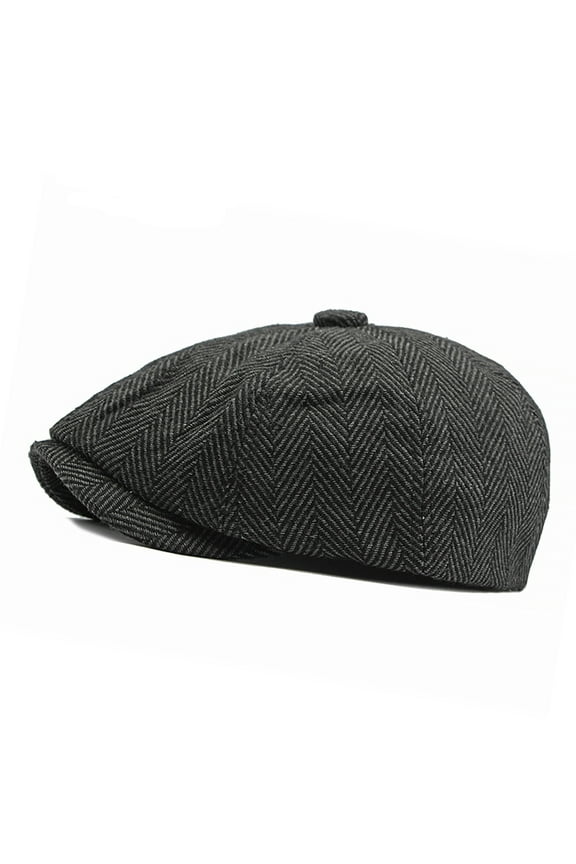 Newsboy Herringbone Ivy Irish Flat Cap Paperboy Cabbie Gatsby Hat - Black #1567