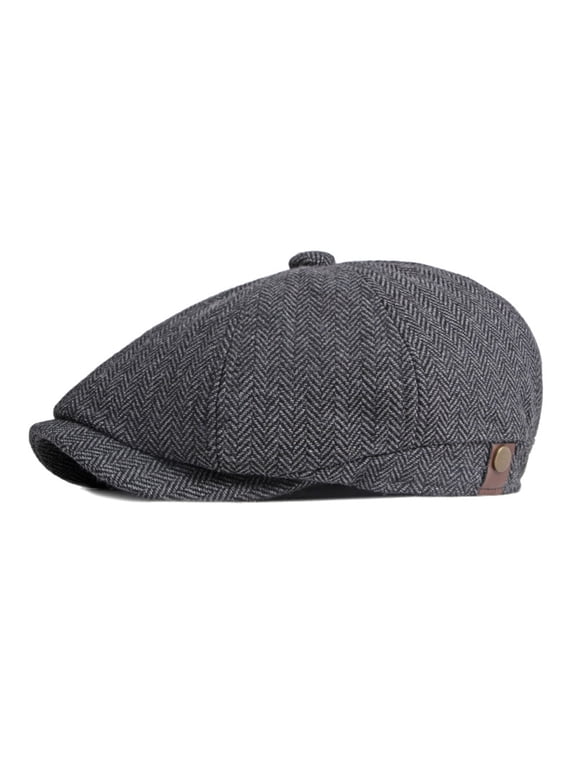 Newsboy Herringbone Ivy Irish Flat Cap Paperboy Cabbie Gatsby Hat - Dark Grey #1462
