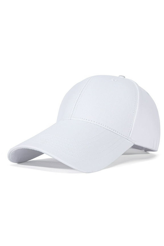 Unisex Structured Long Bill 4 1/3 Inch - 11 cm Adjustable Cotton Long Brim Baseball Cap - white #16012