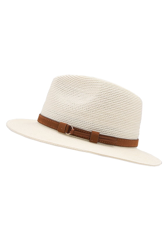 Unisex Wide Brim Straw Panama Fedora Hat Summer Beach Sun Hat for Men Women - #1 -Beige