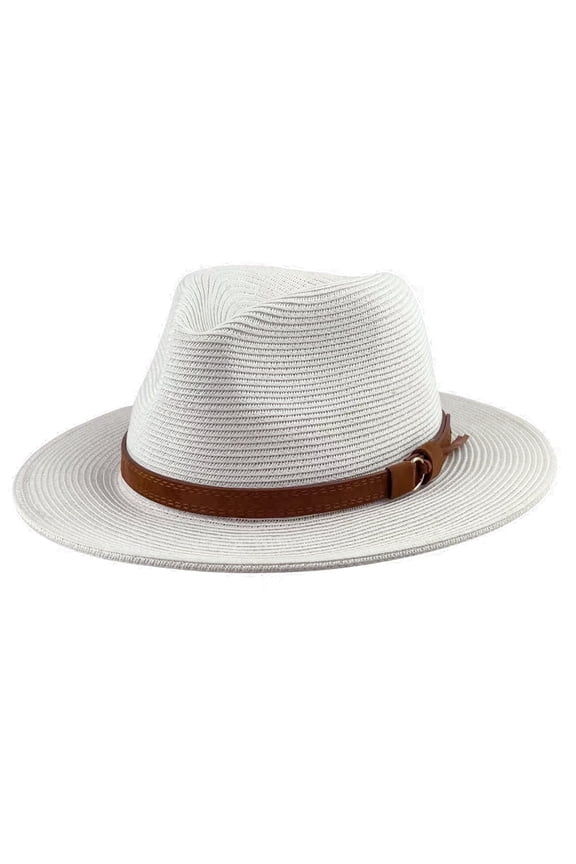 Unisex Wide Brim Straw Panama Fedora Hat Summer Beach Sun Hat for Men Women - #1 - White