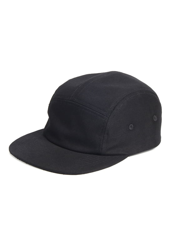 Unstructured Solid Color Canvas 5 Panel Cap Classic Flat Bill Camp Hat For Bigger Head - Black #bc008 - L