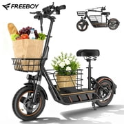 FREEBOY H14 Electric Scooter with Seat,600W Motor,21 Mph,36V 10Ah Battery,21 Miles,14 Pneumatic Tires,Dual Disc Brakes,Dual Suspension,Foldable E-Scooter