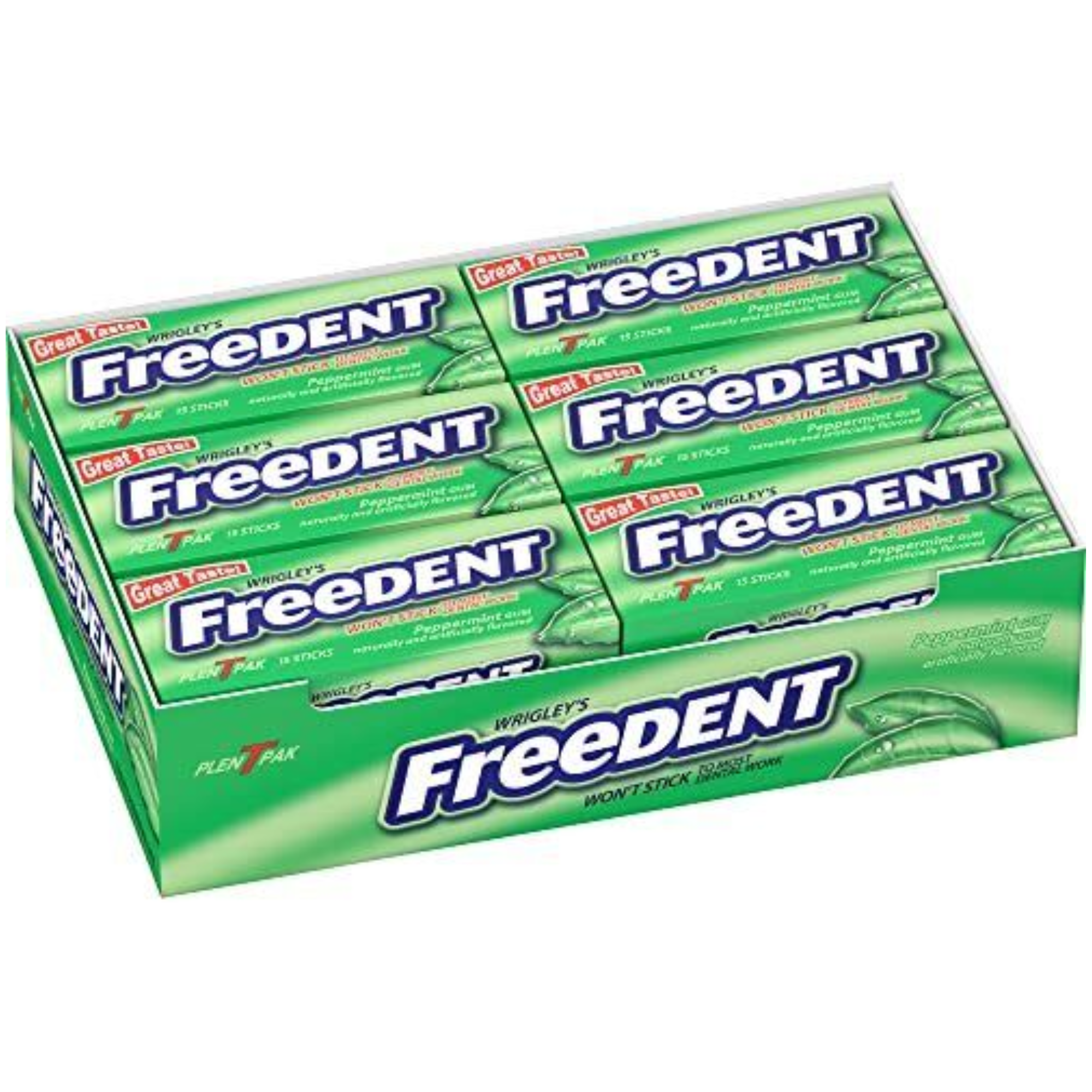 FREEDENT Peppermint Chewing Gum, 15 pieces (12 Pack)