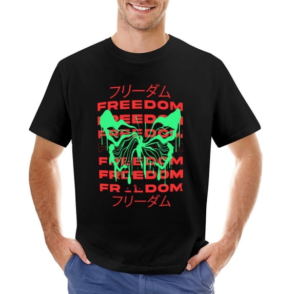 FREEDOM BUTTERFLY Men’s Graphic T-shirt Vintage Short Sleeve Sport Tee Black 2XL