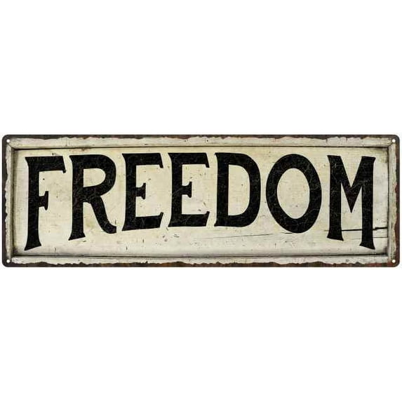 FREEDOM Farmhouse Style Wood Look Sign Gift 6x18 Metal Decor 206180028168