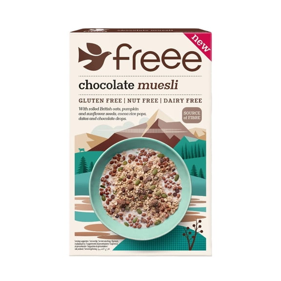 FREEE Gluten Free Chocolate Muesli 400g Oats, Seeds & Chocolate Chips Breakfast Cereal High Fibre, Dairy Free, Vegan, Coeliac UK Certified