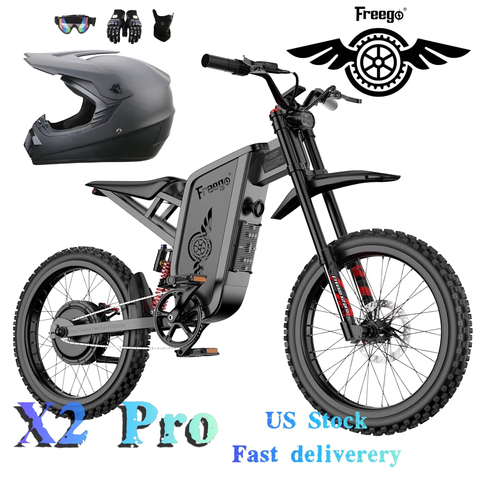 FREEGO X2 Pro Electric Dirt Bike – 6000W Peak Motor, 60V/30Ah Battery, 50MPH Speed, 80-Mile Range, UL2849 Certified