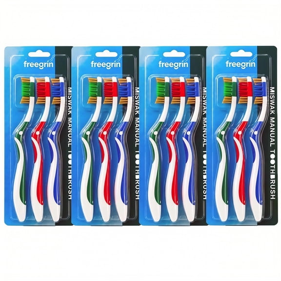FREEGRIN 12 Count Miswak Ultra Soft Toothbrush, Natural Miswak Extract and Castor Oil Bristles, Gentle for Gums, Travel and Household Use