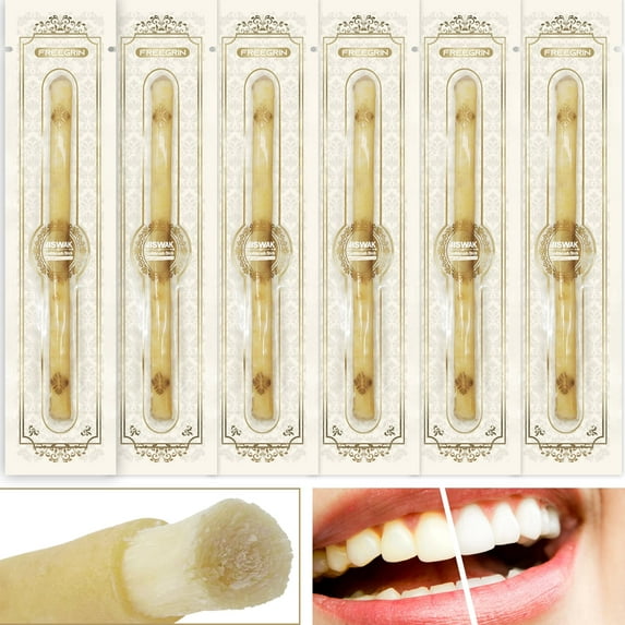 FREEGRIN 6 Pack Natural Miswak Sticks, Organic Wooden Miswak Toothbrush for Healthy Gums & Fresher Breath, No Toothpaste Required, Original Flavor