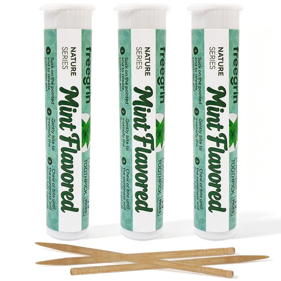 FREEGRIN Mint Flavored Toothpicks, 7cm Birch Wood, Portable Disposable for After Meal, Clean Teeth Gaps and Fresh Breath, 19 Count Per Pack (3 Pack)