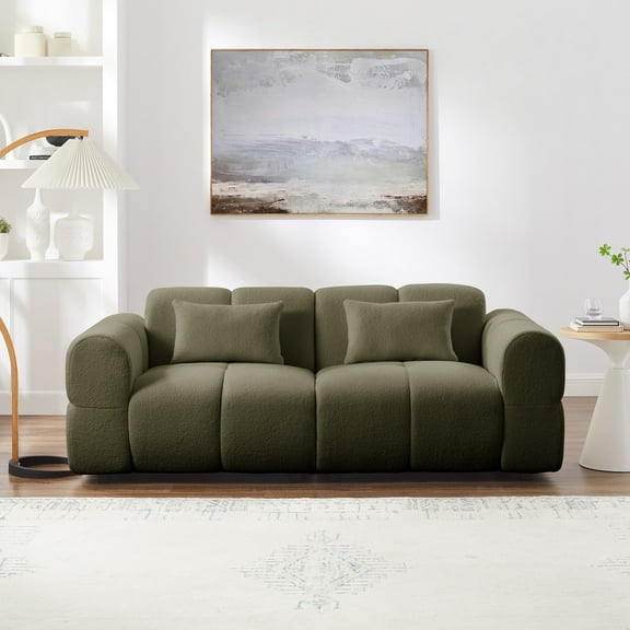 FREEHOMAE 80" Oversized Boucle Sofa Couch,Modern Loveseat,Deep Seat Love Seat,Mid Century Modern Sofa,Cloud Couch for Living Room,Apartment,Office,and Lounge,Green
