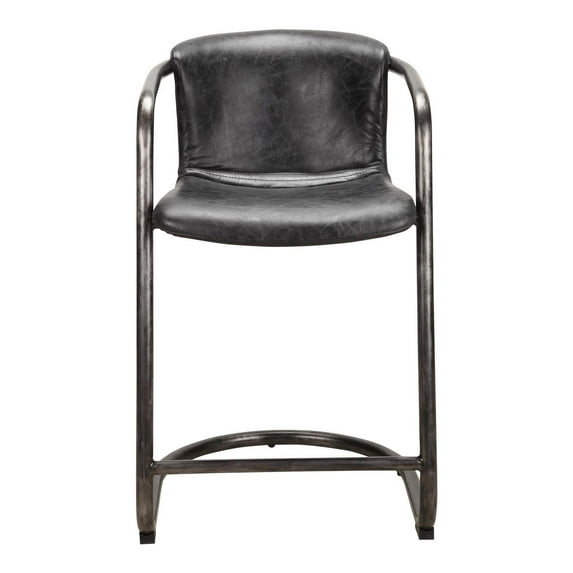 Moe's Home Collection Freeman Counter Stool Onyx Black Leather -Set Of Two