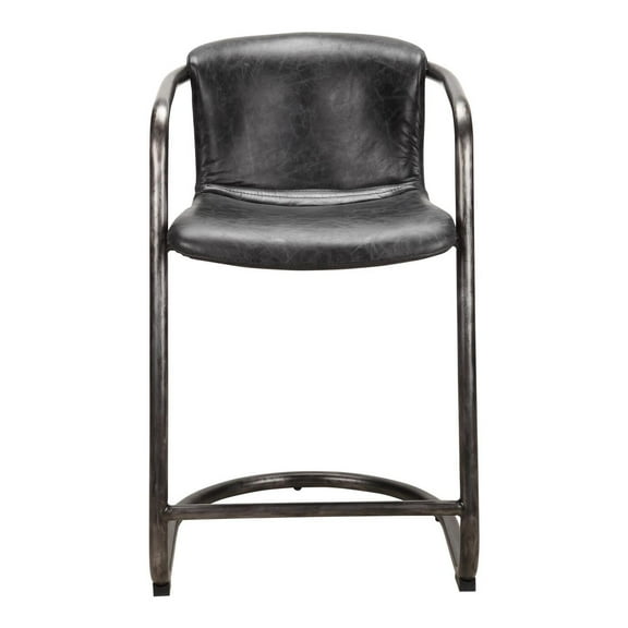 Moe's Home Collection Freeman Counter Stool Onyx Black Leather -Set Of Two