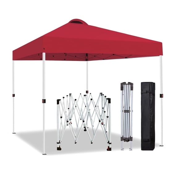 FREESKY 10x10 ft One-Push Instant Pop Up Canopy Tent, Central Hub Patent Technology for 1-Person Setup, Easy Setup Folding Shelter with Wheeled Bag, UV Protect Gazebo, Red
