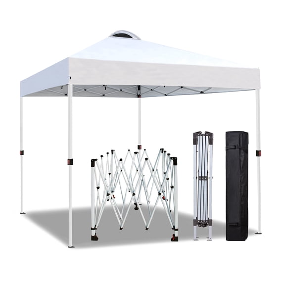 FREESKY 10x10 ft One-Push Instant Pop Up Canopy Tent, Central Hub Patent Technology for 1-Person Setup, Easy Setup Folding Shelter with Wheeled Bag, UV Protect Gazebo, White
