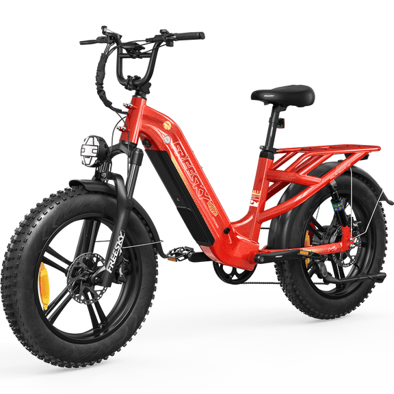FREESKY 2500W Step-Thru Electric Bike for Adults, 48V 25Ah Samsung Cell Battery 105 Miles & 33MPH Ebike, 20" Fat Tire E Bike, Full Suspension for Cargo Electric Bicycle,UL2849 Certified by TÜV