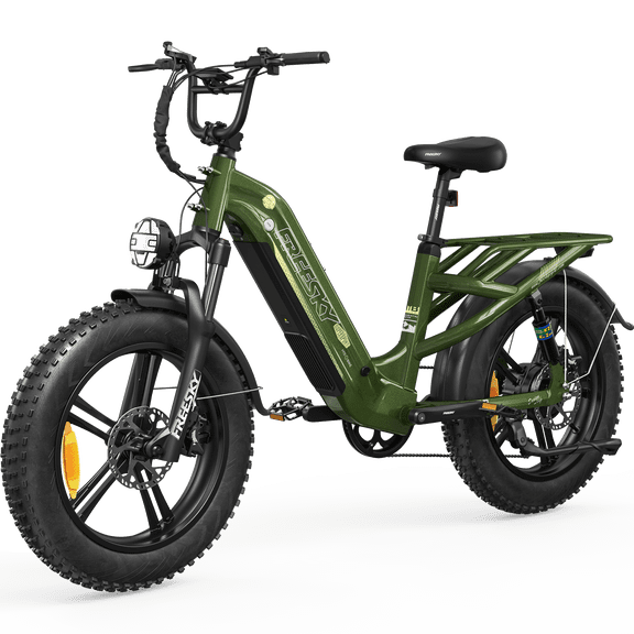FREESKY 1800W Step-Thru Electric Bike for Adults, 48V 25Ah Samsung Cell Battery 105 Miles 33MPH, 20" Fat Tire Full Suspension Cargo E-Bike, UL2849