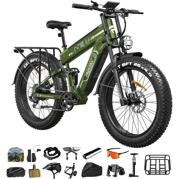 FREESKY 2026 Alaska Pro Dual Battery 48V 45AH 200 Miles 40MPH Electric Bike for Adult, 4000W High-Torque Motor Long Range Fat Tire Ebike, 26" Mountain E Bike with Gift Package