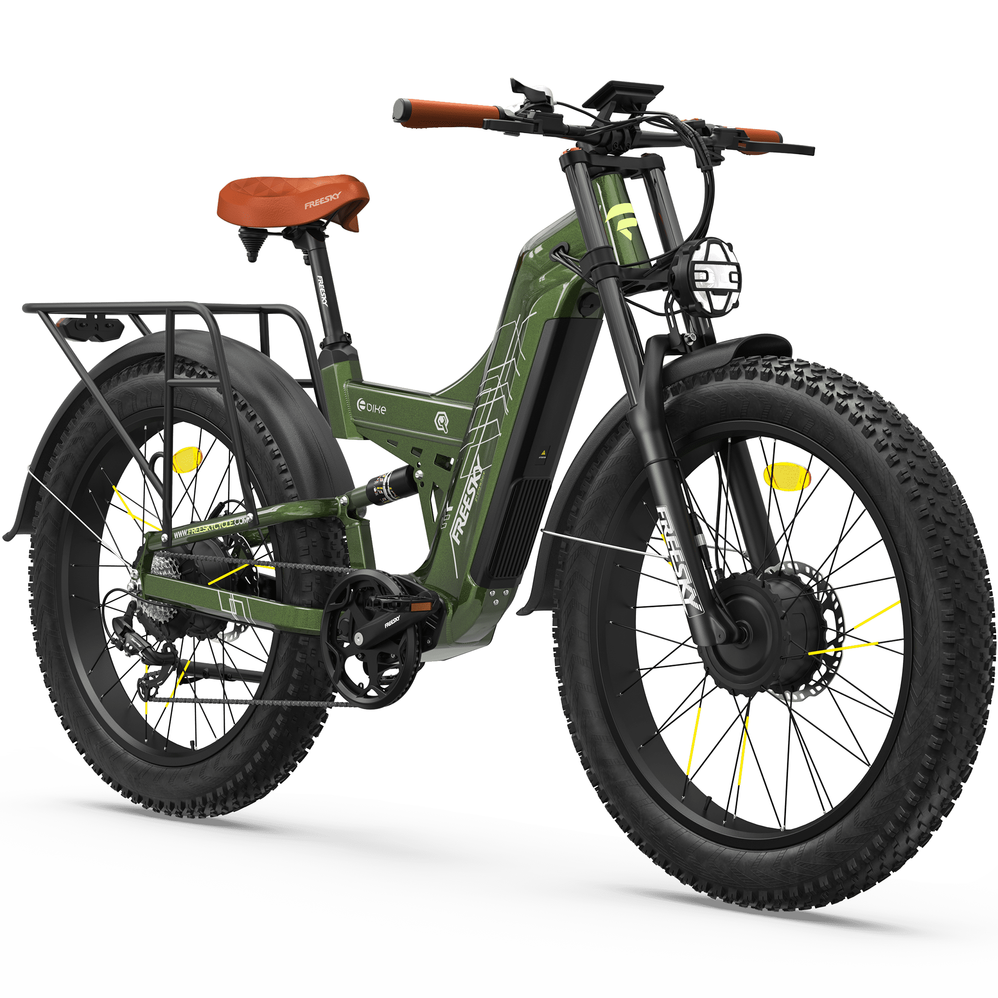 FREESKY Dual Motor 60V 30Ah LG Battery 120Mile 260NM Electric Mountain Bike for Adults, Full Suspension,26" Fat Tire All Terrain,Off-Road Ebike