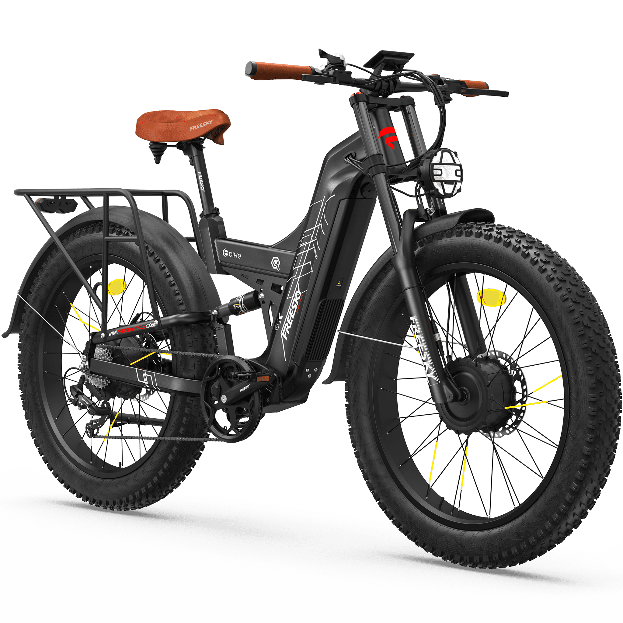 FREESKY Dual Motor 60V 30Ah LG Battery 120Mile 260NM Electric Mountain Bike for Adults, Full Suspension,26" Fat Tire All Terrain,Off-Road Ebike