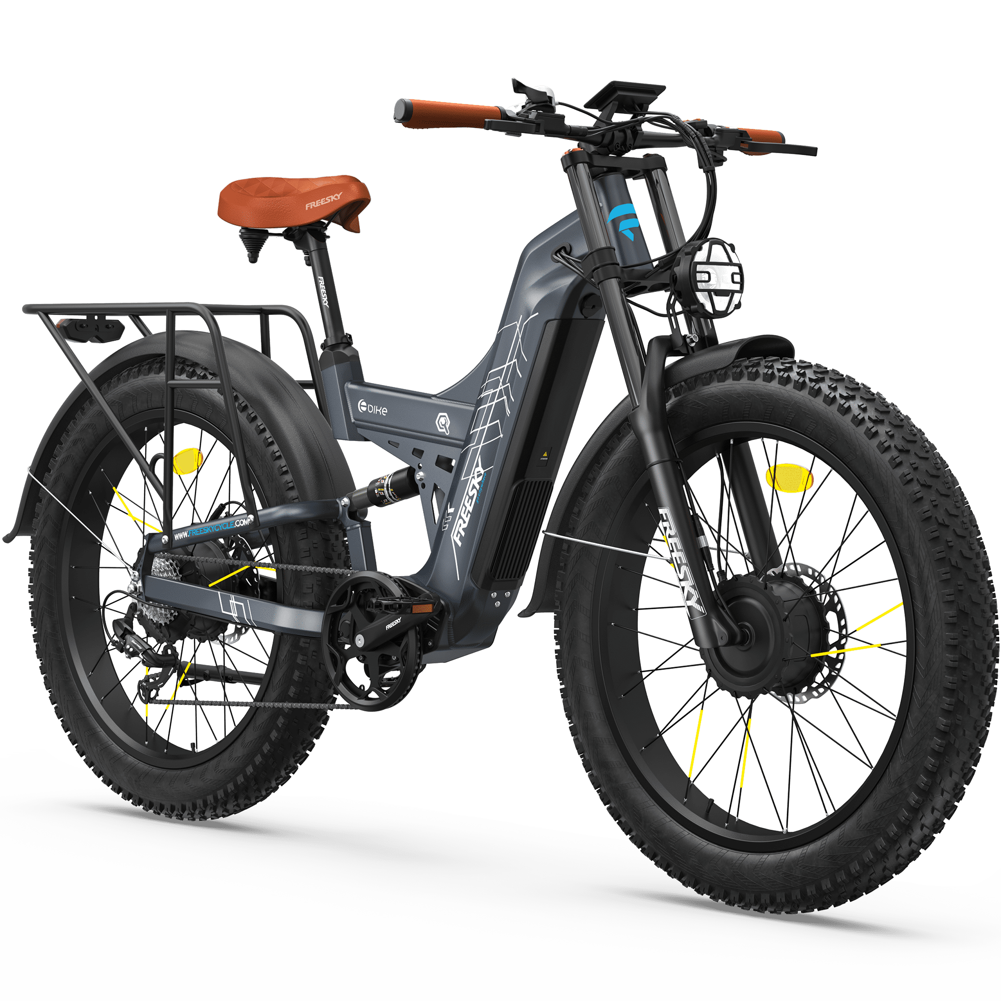 FREESKY Dual Motor 60V 30Ah LG Battery 120Mile 260NM Electric Mountain Bike for Adults, Full Suspension,26" Fat Tire All Terrain,Off-Road Ebike