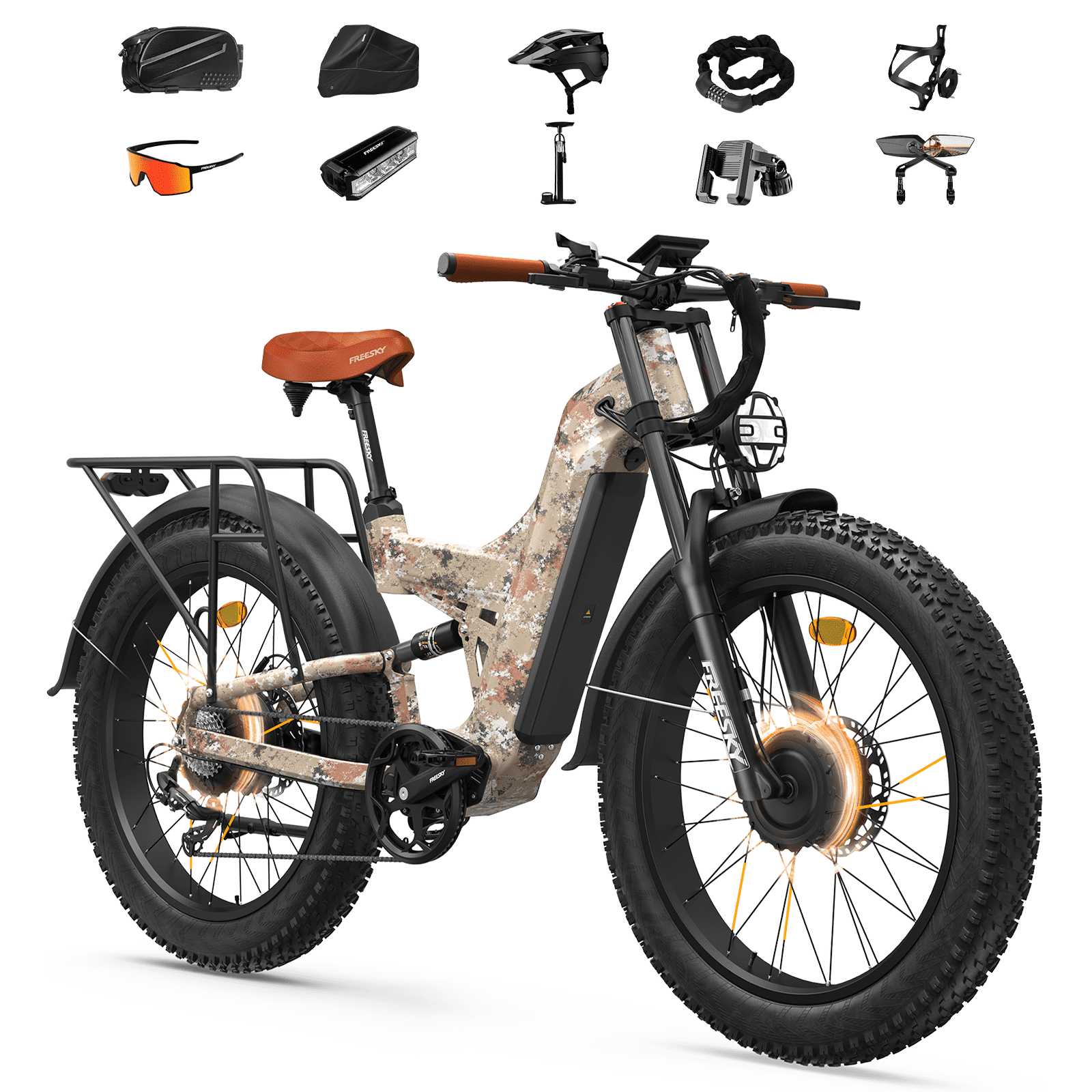 FREESKY Dual Motor 60V 30Ah LG Battery 120Mile 260NM Electric Mountain Bike for Adults, Full Suspension,26" Fat Tire All Terrain,Off-Road Ebike