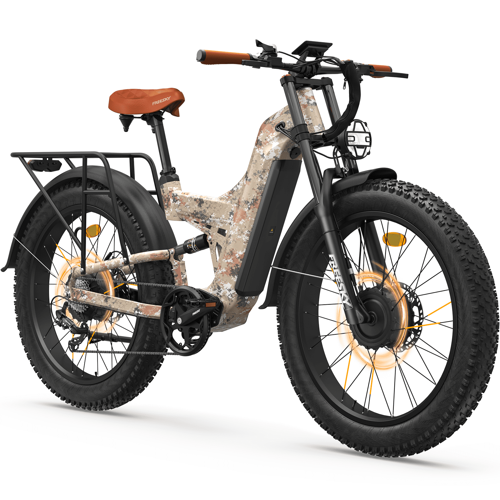 FREESKY Dual Motor 60V 30Ah LG Battery 120Mile 260NM Electric Mountain Bike for Adults, Full Suspension,26" Fat Tire All Terrain,Off-Road Ebike