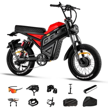 FREESKY 4000W Dual Motor Electric Bike for Adult, 2880WH 60AH Battery 38MPH 200 Miles, 20" Fat Tires Full Suspension AWD All Terrain Moped