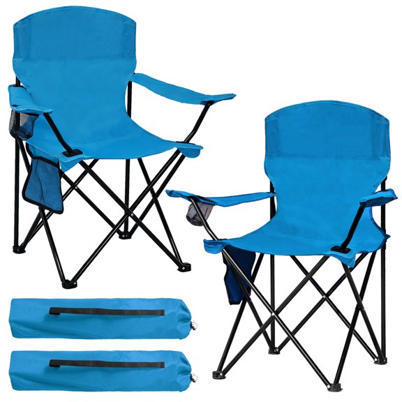FREESKY Camping Chair 2 Pack Outdoor Folding Chairs with Cooler Bag & Side Pocket Portable Lightweight Chair, Blue