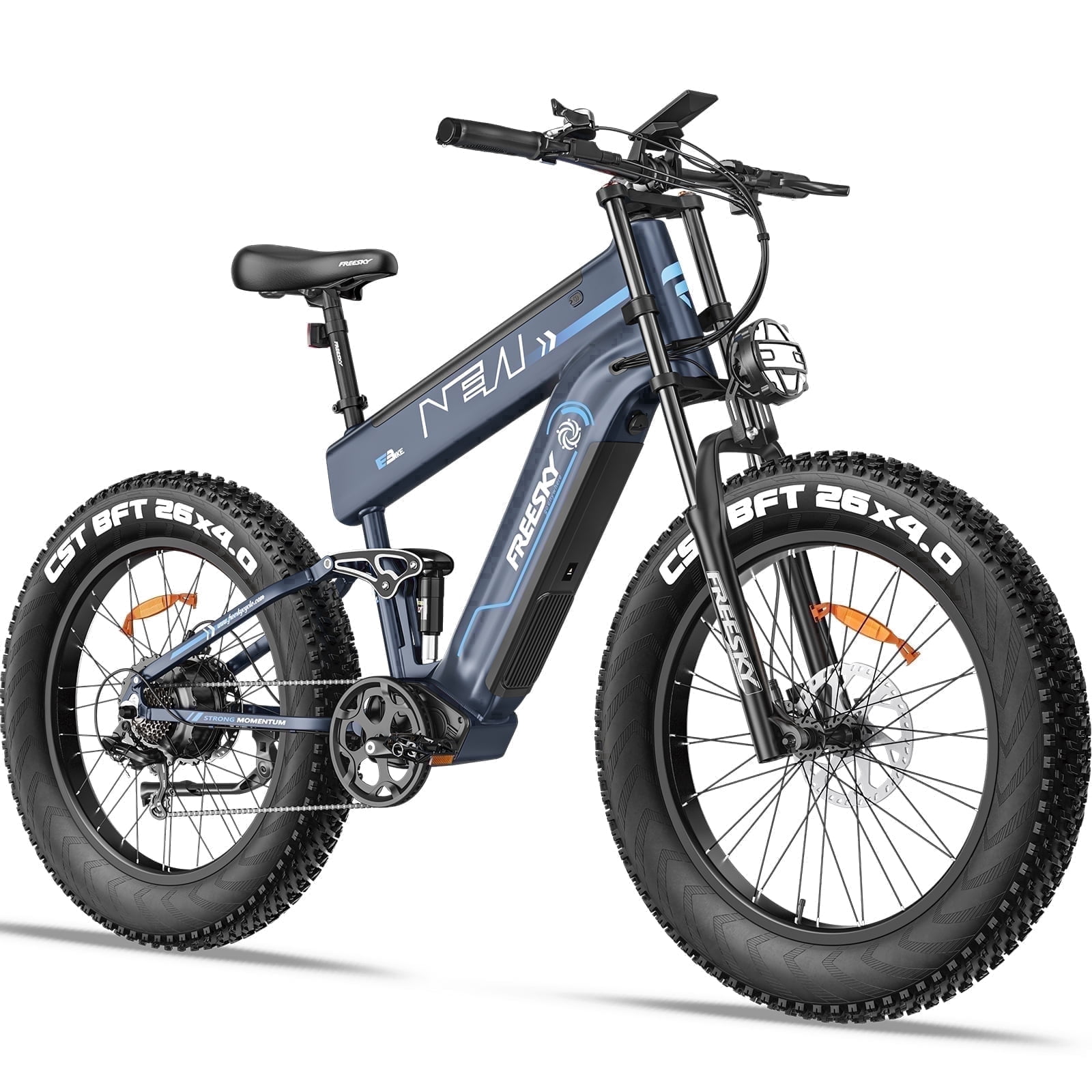FREESKY Dual Battery Electric Bike for Adults, 48V 45AH 200 Miles Long Range E Bike, 4000W Motor 40MPH+, 26" Fat Tire Fast Mountain EBike, Full Suspension & Hydraulic Brakes, UL 2849 Certified by TÜV