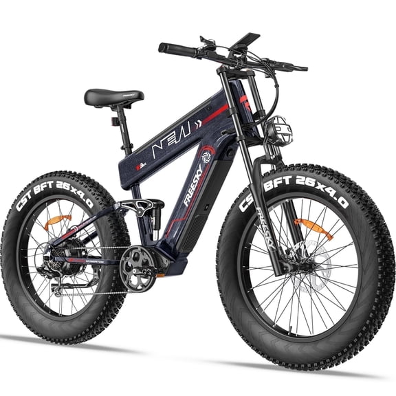 FREESKY Dual Battery Electric Bike for Adults, 48V 45AH 200 Miles Long Range E Bike, 4000W Motor 40MPH+, 26" Fat Tire Fast Mountain EBike, Full Suspension & Hydraulic Brakes, UL 2849 Certified by TÜV