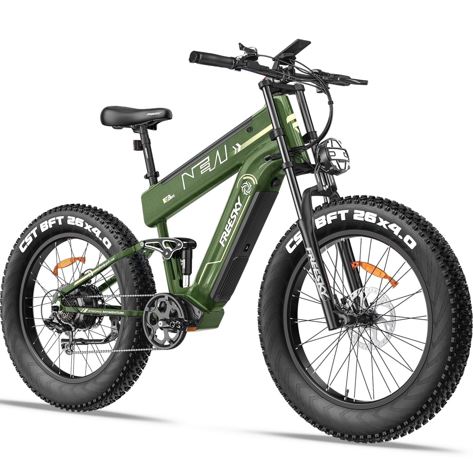 FREESKY Dual Battery Electric Bike for Adults, 48V 45AH 200 Miles Long Range E Bike, 4000W Motor 40MPH+, 26" Fat Tire Fast Mountain EBike, Full Suspension & Hydraulic Brakes, UL 2849 Certified by TÜV