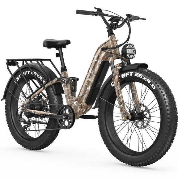 FREESKY Electric Bike for Adults, 2000W 37MPH Step-Thru E-Bike, 25Ah Samsung Cells Battery 105 Miles Range, 26'' Fat Tire Full Suspension Dirt Bicycle for Commuter & Mountains