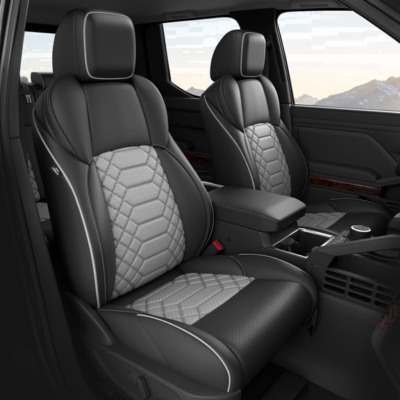 Freesoo Custom Fit Waterproof Leather Seat Covers for 2024-2026 Toyota Tacoma Double Cab, Full Set (Black Gray)