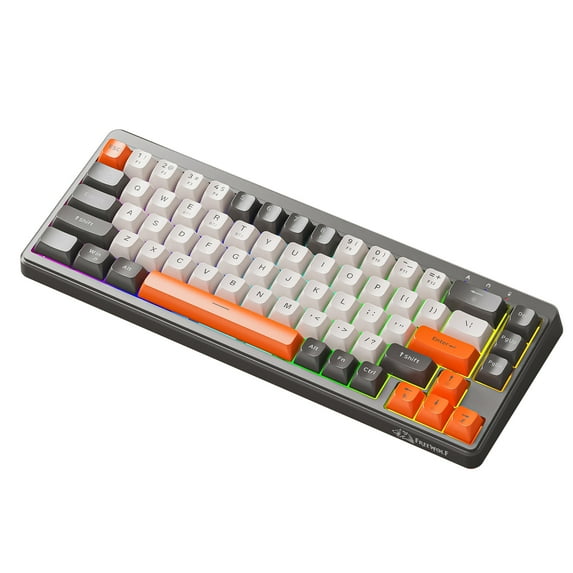 FREEWOLF M68 60% Wireless Gaming Keyboard, Bluetooth/2.4GHz/ Wired Tri-Mode Membrane Keyboard, PBT Keycaps, 2000mAH, 67 Keys Rainbow LED Backlit for PC Win/Mac