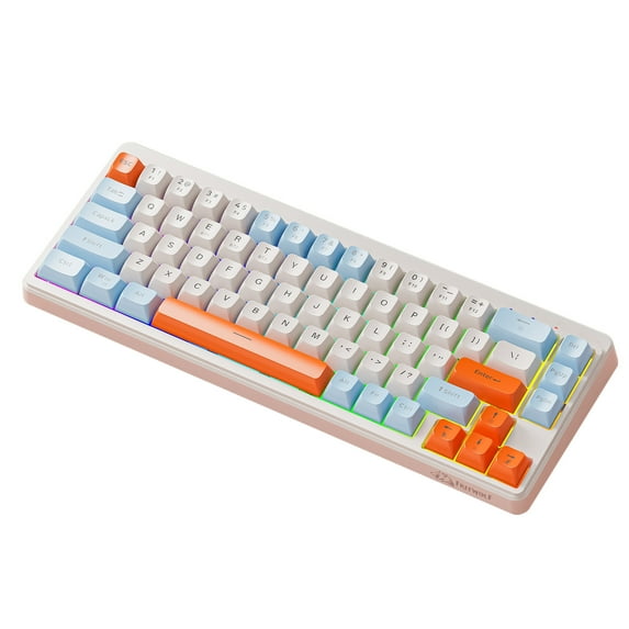 FREEWOLF M68 60% Wireless Gaming Keyboard, Bluetooth/2.4GHz/ Wired Tri-Mode Membrane Keyboard, PBT Keycaps, 2000mAH, 67 Keys Rainbow LED Backlit for PC Win/Mac
