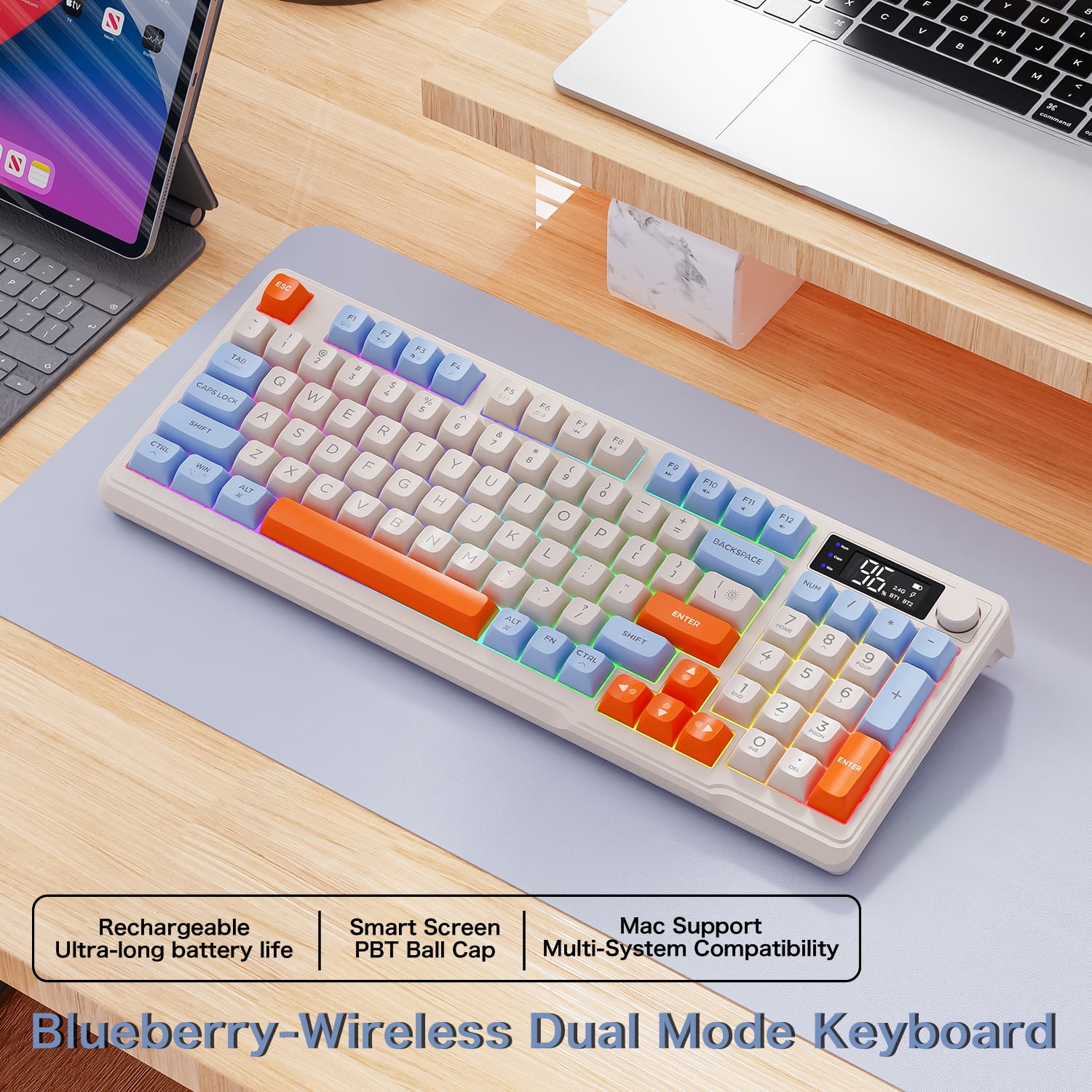FREEWOLF M96 Wireless Bluetooth Gaming Keyboard, Dual-Mode, RGB, 96-Key, Ergonomic, Wireless Keyboard and Mouse Sets Combos