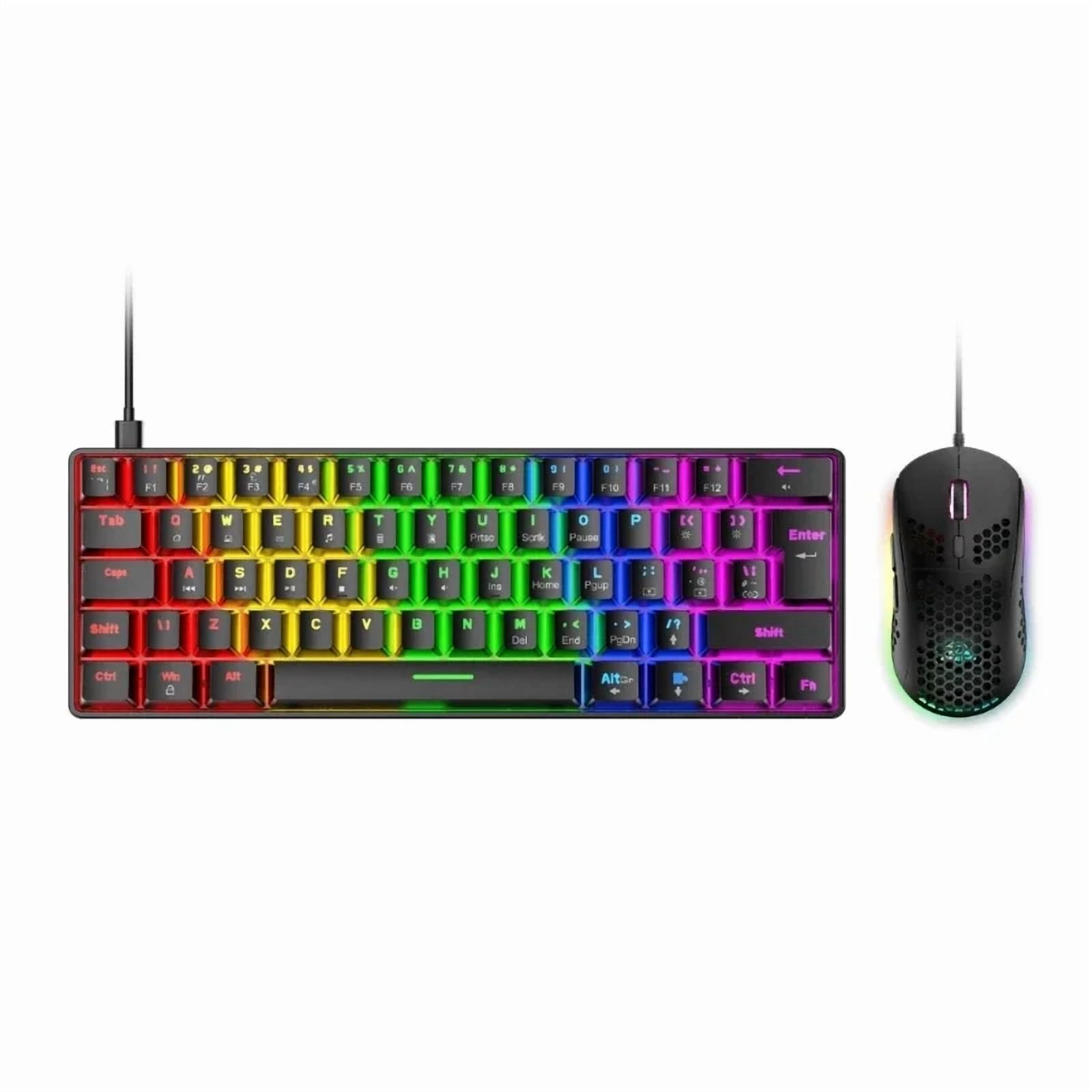 FREEWOLF T8 Gaming Mechanical Keyboard and Mouse Set 62 Keys USB RGB ...
