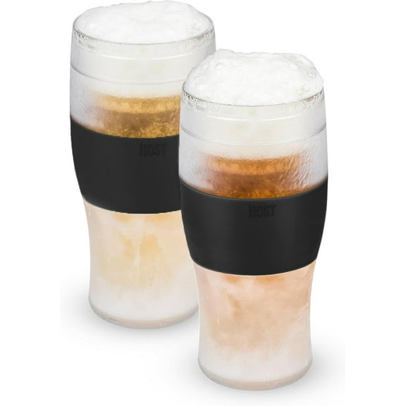 FREEZE Beer Glasses, Frozen Beer Mugs, Freezable Pint Glass Set, Insulated Pint Glass to Keep Your Drinks Cold, Double Walled Insulated Glasses, Tumbler for Iced Coffee, 16oz, Set of 2, Black