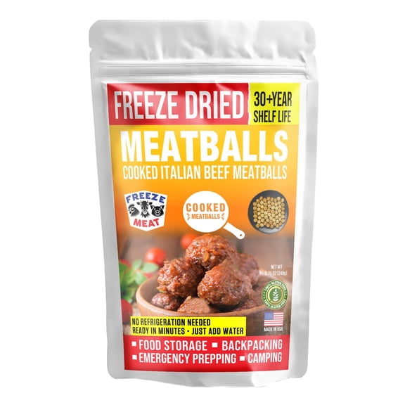 FREEZE MEAT Freeze-Dried Beef Meat Balls- Family Pack, 2 lbs, 30-Year Shelf Life, No Refrigeration Needed | Perfect for Backpacking, Camping, Emergencies, and Food Storage | Grass-Fed - Preserving Yo