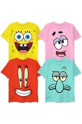 Spongebob Character Big Face T-Shirt Bundle 4, SpogeBob,Patrick,Squidward & Mr. Krabs