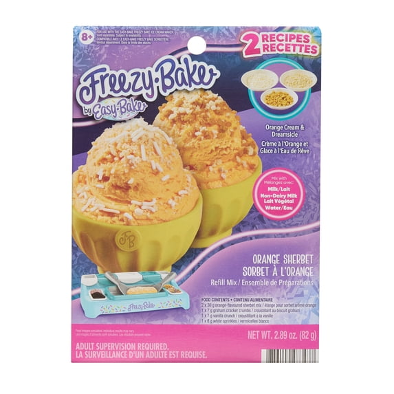 Freezy Bake® Orange Sherbet Mix, Kids Ice Cream Mix with Toppings, DIY Frozen Treat Set for Kids Ages 8+