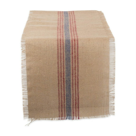 DII French Blue / Barn Red Middle Stripe Burlap Table Runner