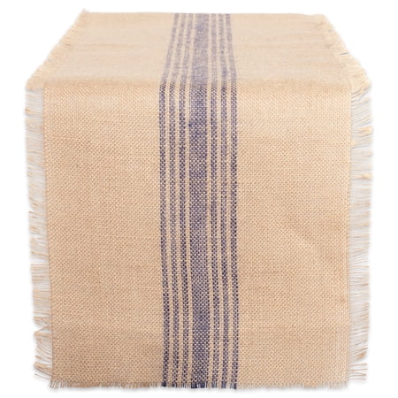 Design Imports French Blue Middle Stripe Burlap Table Runner 14X108 inch