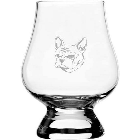 FRENCH BULLDOG Dog Themed Etched 2.5oz Glencairn Wee Whisky Glass