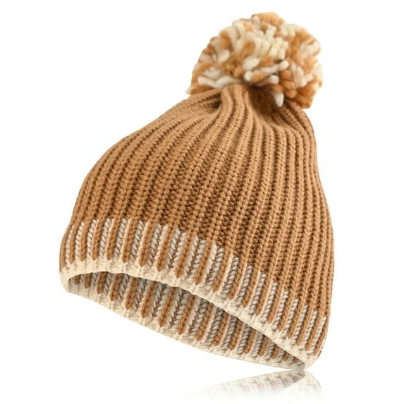 FRENCH CONNECTION Contrast Pom Pom Beanie Hats for Winter Camel